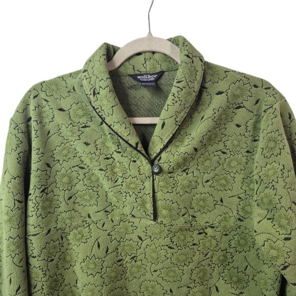Woolrich Sweater Womens M Green Fleece Pullover Long Sleeve Leaves Outdoor - Picture 3 of 9